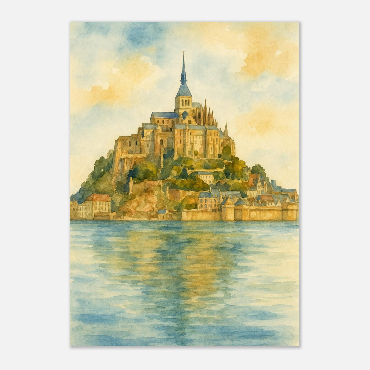 Mont Saint Michel France Coastal Monastery Watercolour Print – Unframed Travel Wall Art, Home Decor A3 (29.7 x 42 cm)