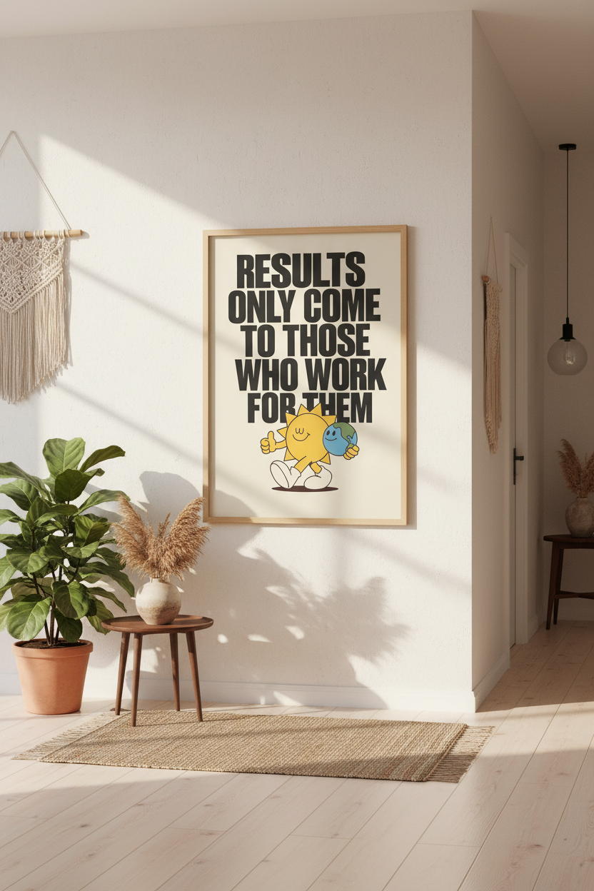 Results Only Come - Sun & Earth Retro Motivational Art Print