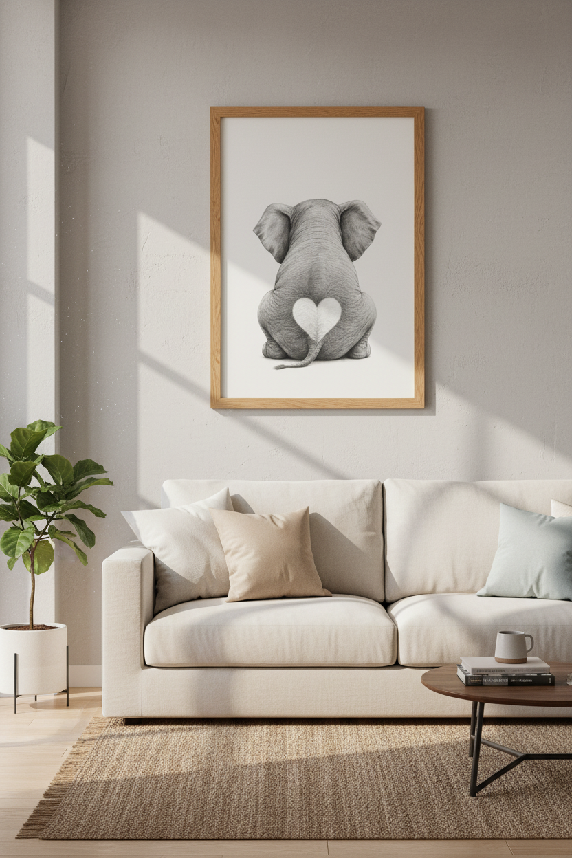 Baby Elephant Heart Wall Art | Nursery Decor | Minimalist Animal Poster