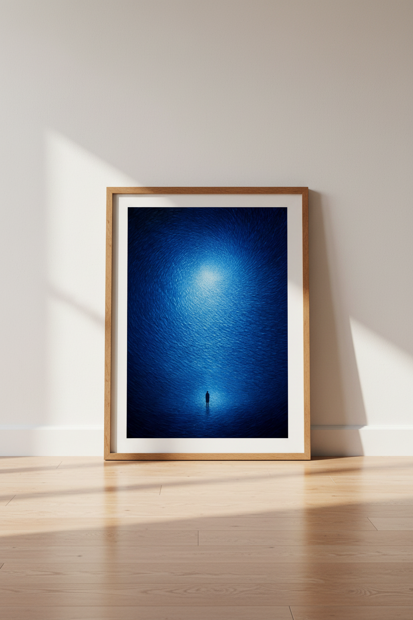 Celestial Vortex Wall Art | Blue Surrealism Poster, Modern Living Room Decor