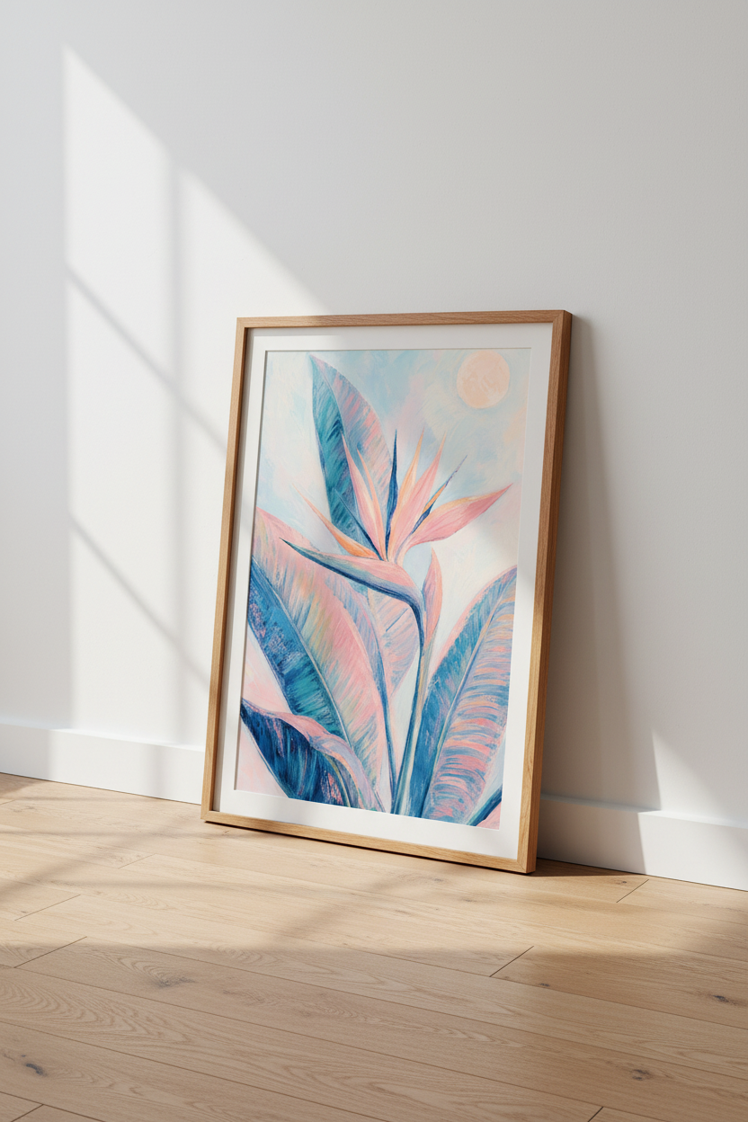 Bird of Paradise Wall Art | Pastel Tropical Floral Decor | Modern Botanical Poster