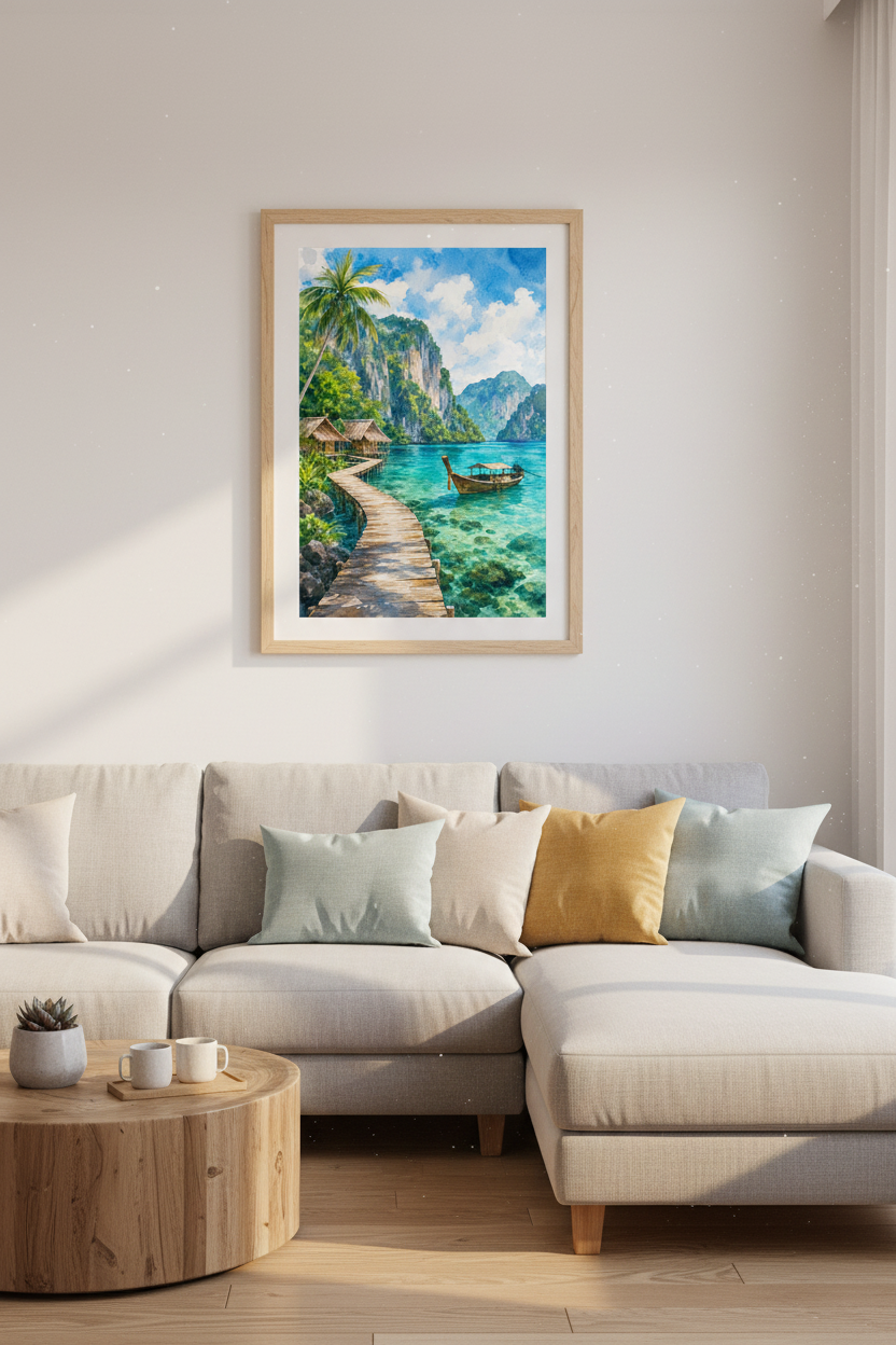 Thailand Tropical Beach Watercolor Print | Coastal Island Decor | Travel Poster