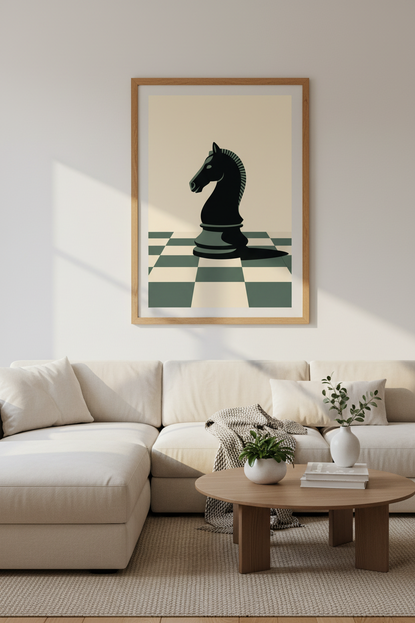 Knight Chess Piece Wall Art | Mid Century Modern Office Decor | Minimalist Poster