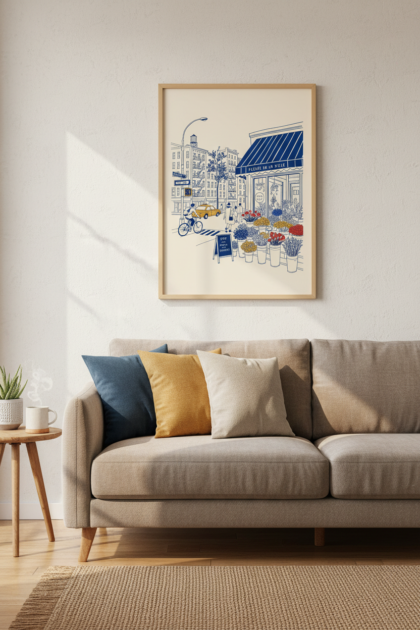 NYC Flower Shop Wall Art | Bleecker Street Illustration, Modern City Decor