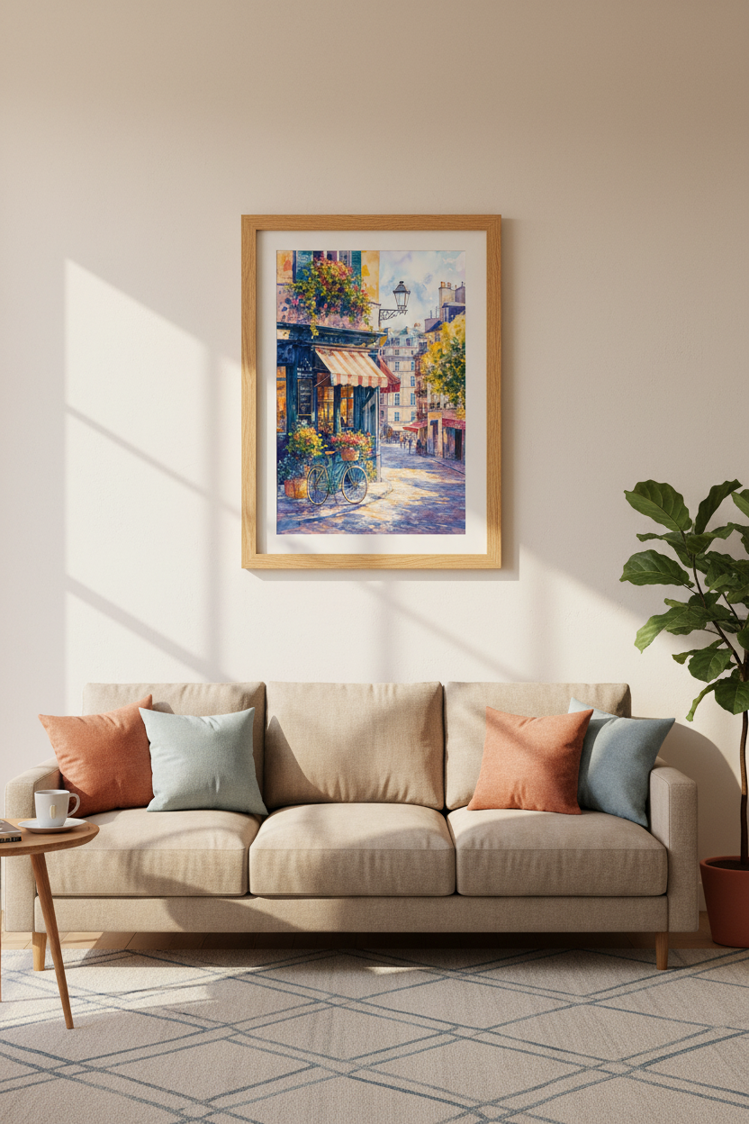 French Cafe Watercolor Wall Art | Paris Street Poster | Romantic Kitchen Decor