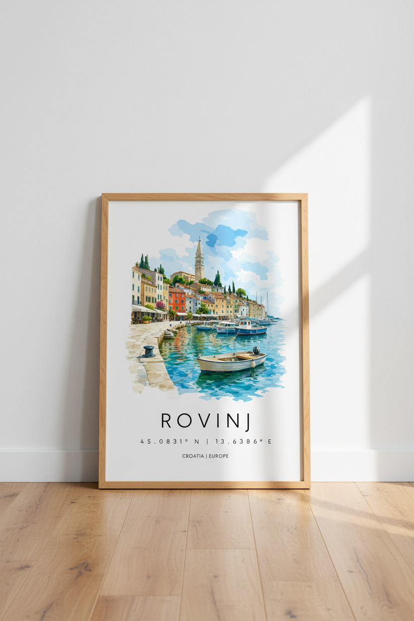 Rovinj Croatia Art Print | Mediterranean Coastal Wall Decor | Watercolor Travel Poster