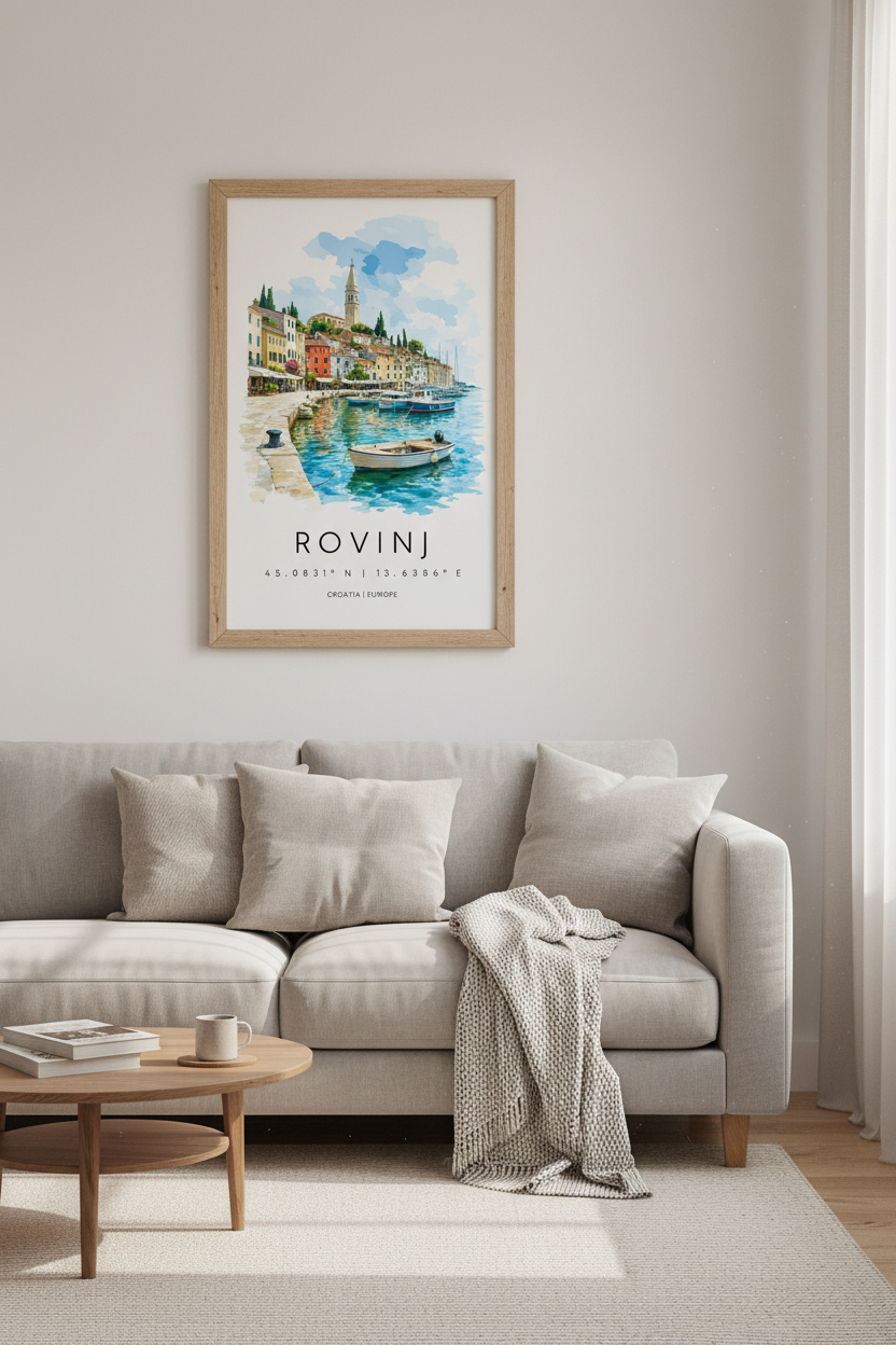 Rovinj Croatia Art Print | Mediterranean Coastal Wall Decor | Watercolor Travel Poster