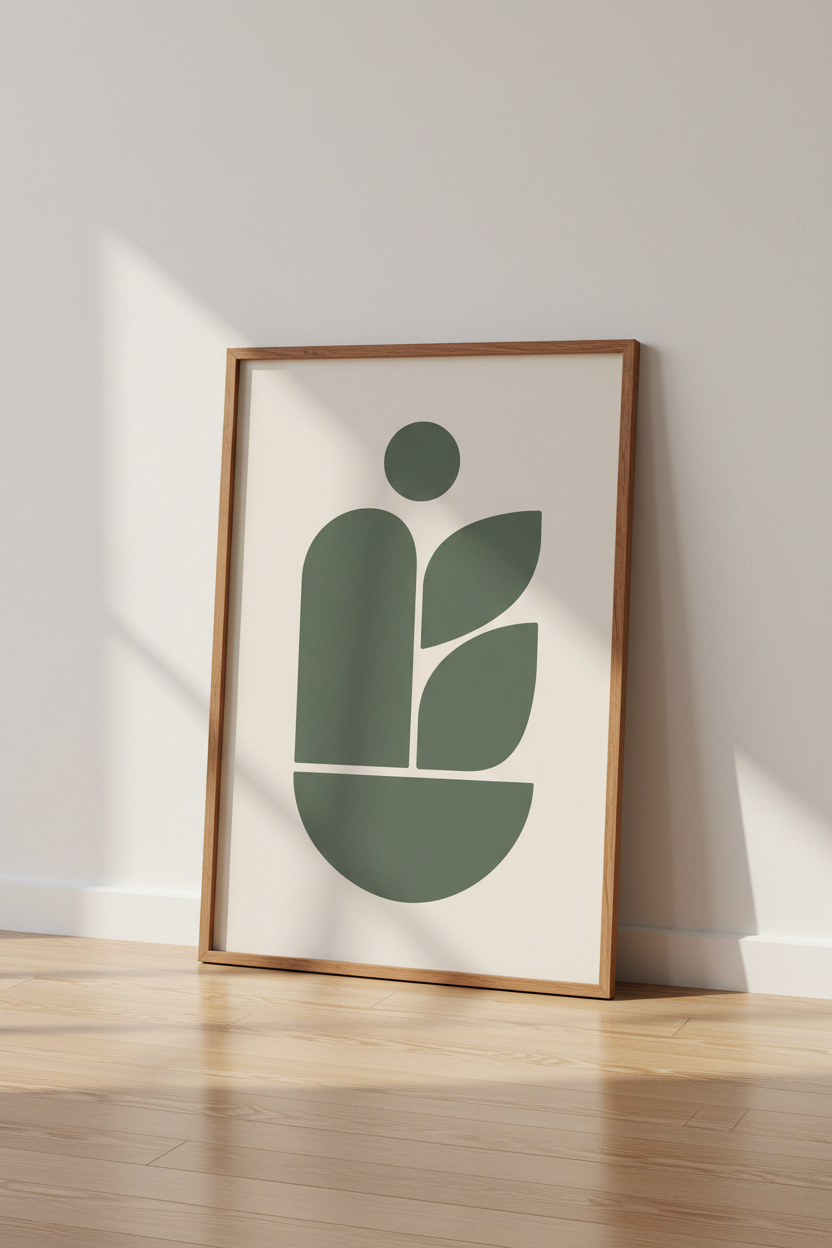 Modern Abstract Sage Green Botanical Wall Art | Minimalist Japandi Decor | Boho Poster