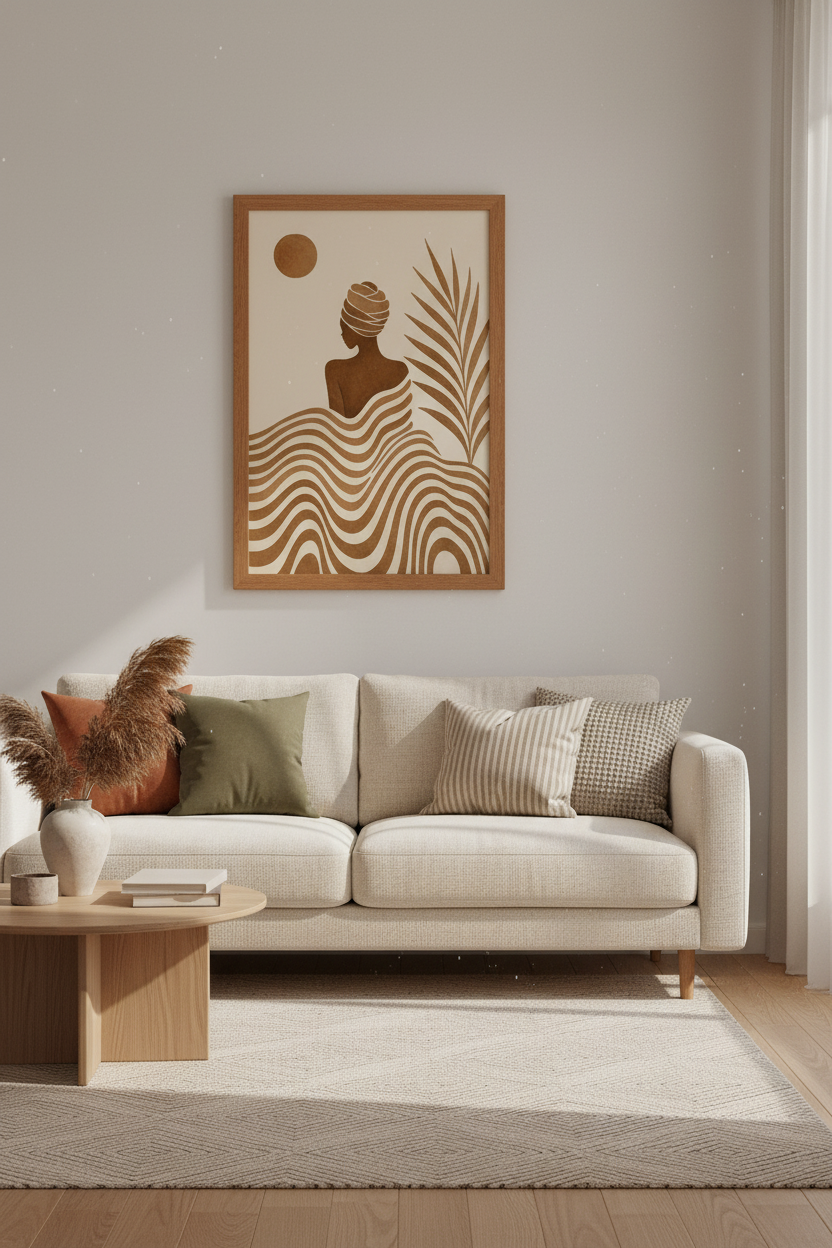 Abstract Black Woman Wall Art | Terracotta Boho Sun Print, Minimalist Bedroom Decor
