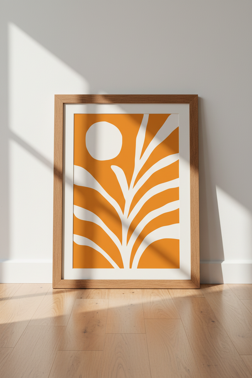 Abstract Botanical Leaf Wall Art | Burnt Orange Boho Decor | Minimalist Poster