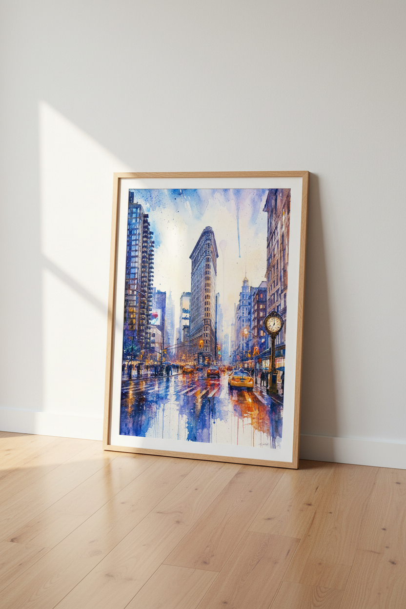 Flatiron Building NYC Wall Art | Watercolor Cityscape Print | Manhattan Decor Poster
