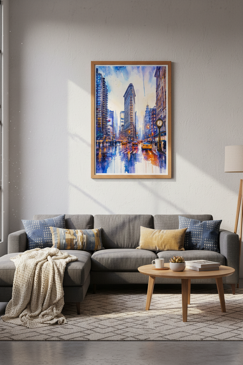 Flatiron Building NYC Wall Art | Watercolor Cityscape Print | Manhattan Decor Poster