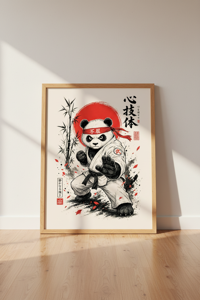 Samurai Panda Martial Arts Wall Art | Japanese Dojo Decor | Karate Poster