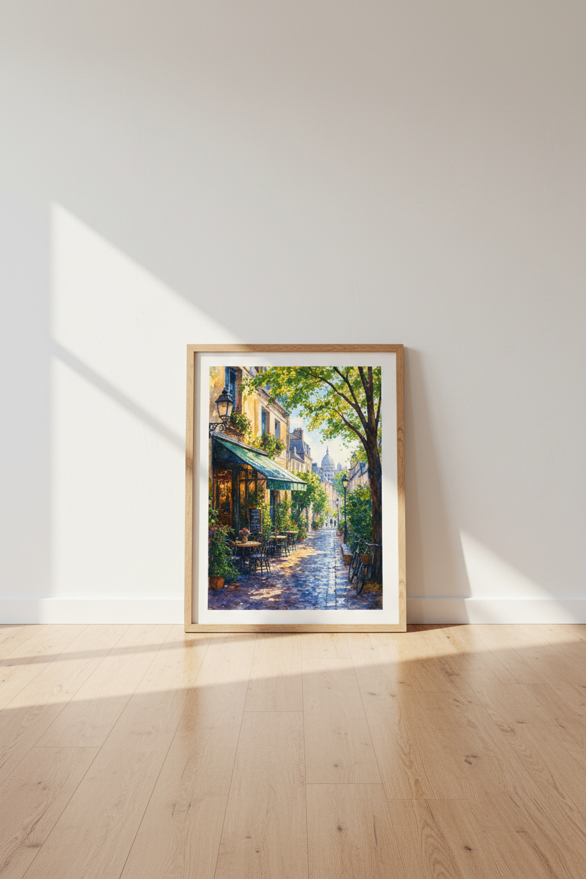 Paris Street Cafe Watercolor Print | French Home Decor | Romantic European Wall Art