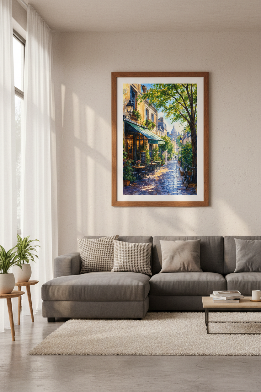 Paris Street Cafe Watercolor Print | French Home Decor | Romantic European Wall Art