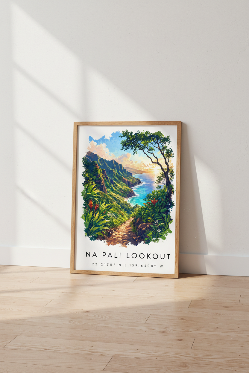 Na Pali Lookout Kauai Wall Art | Hawaii Landscape Print, Tropical Coastal Decor