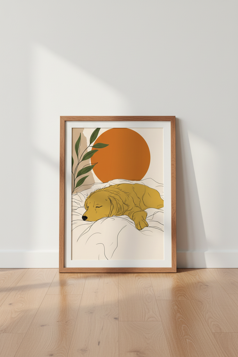 Golden Retriever Art | Minimalist Boho Dog Print, Bedroom or Living Room Decor