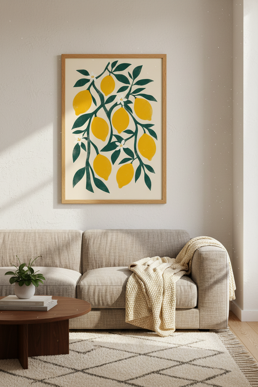 Lemon Tree Botanical Wall Art Print | Kitchen Decor | Mediterranean Aesthetic Poster