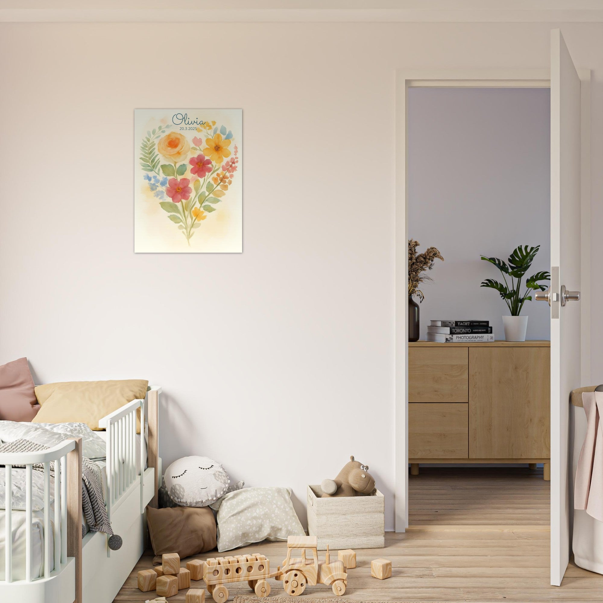Personalized Floral Heart Nursery Print – Custom Name & Date Baby Girl Wall Art – Watercolor Flowers Poster – Newborn Gift for Girls Room 45x60 cm 18x24″