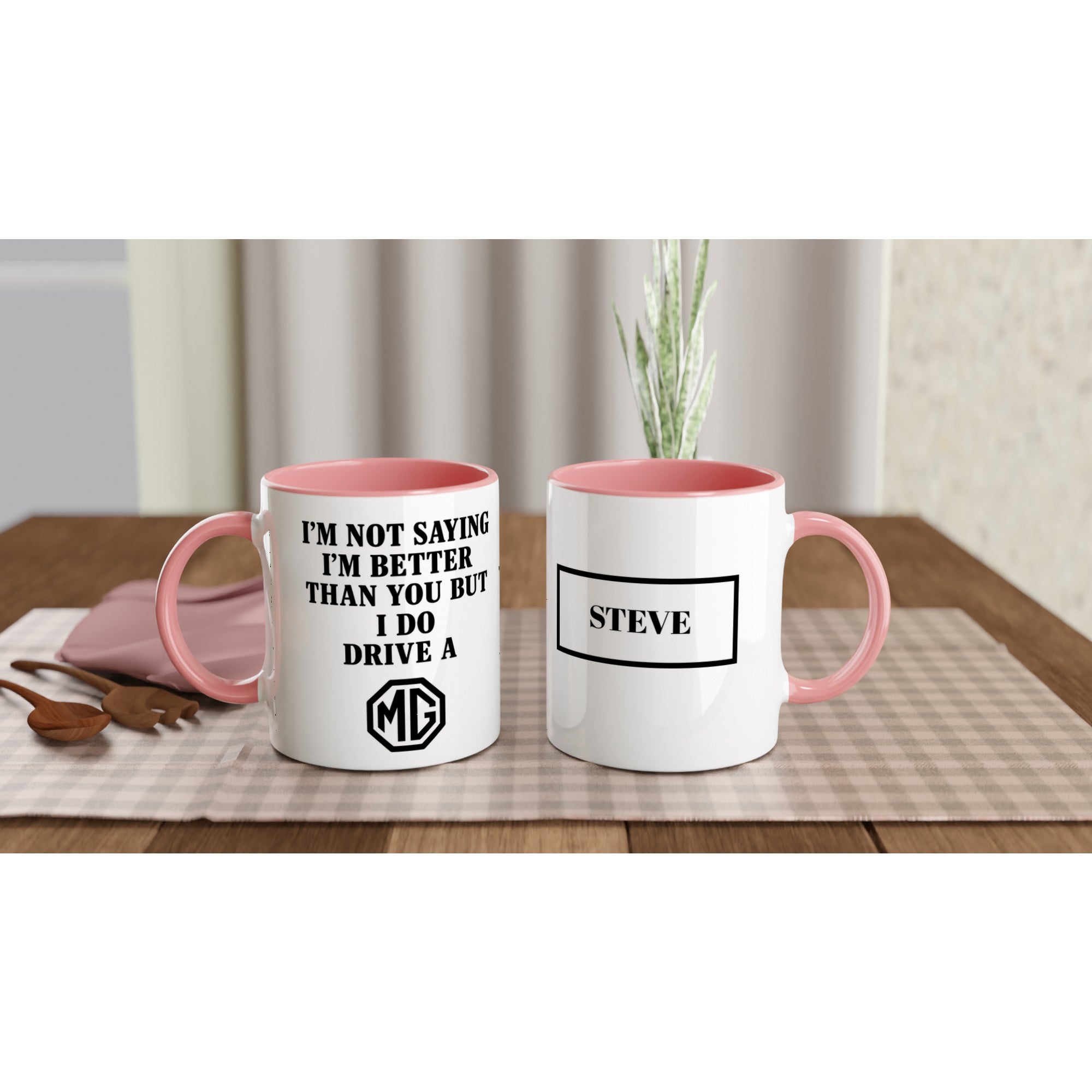 Personalized MG Mug - Custom Car Lover Gift - 11oz Ceramic Mug in Multiple Colors Ceramic Pink