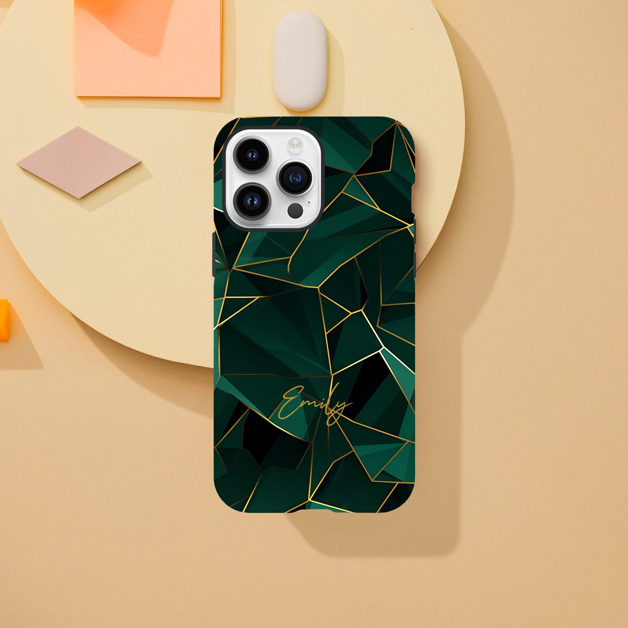 Personalized Emerald Green Tough iPhone Case - Luxury Double-Layer Protection iPhone 14 Pro Max