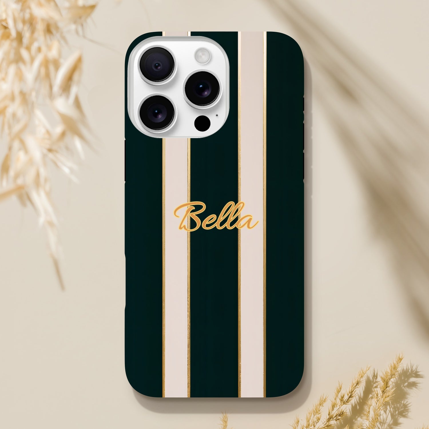 Elegant Striped Phone Case - Black & Cream Design with Gold Accents for iPhone & Samsung | Luxury Protection
