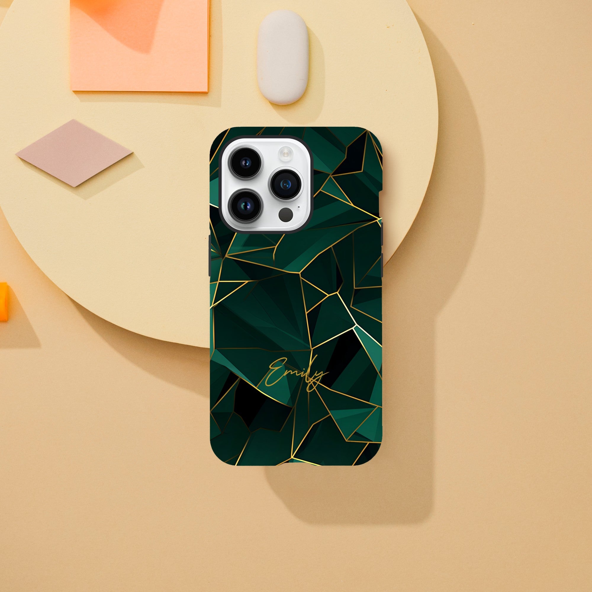 Personalized Emerald Green Tough iPhone Case - Luxury Double-Layer Protection iPhone 14 Pro