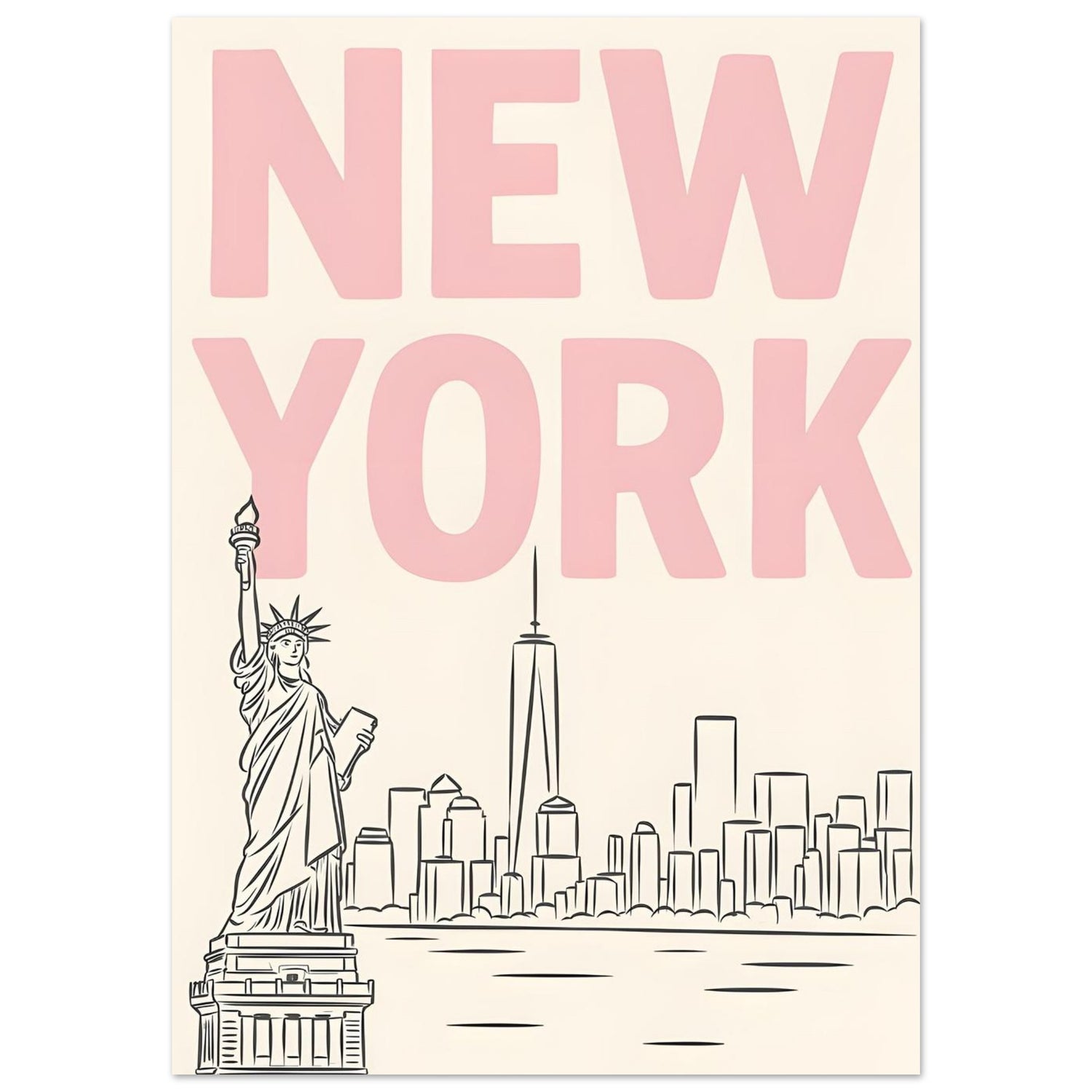 Preppy NYC Skyline Print - Pink Minimalist Wall Art for Girly Dorm - Girly Dorm Room A0 (84.1 x 118.9 cm)