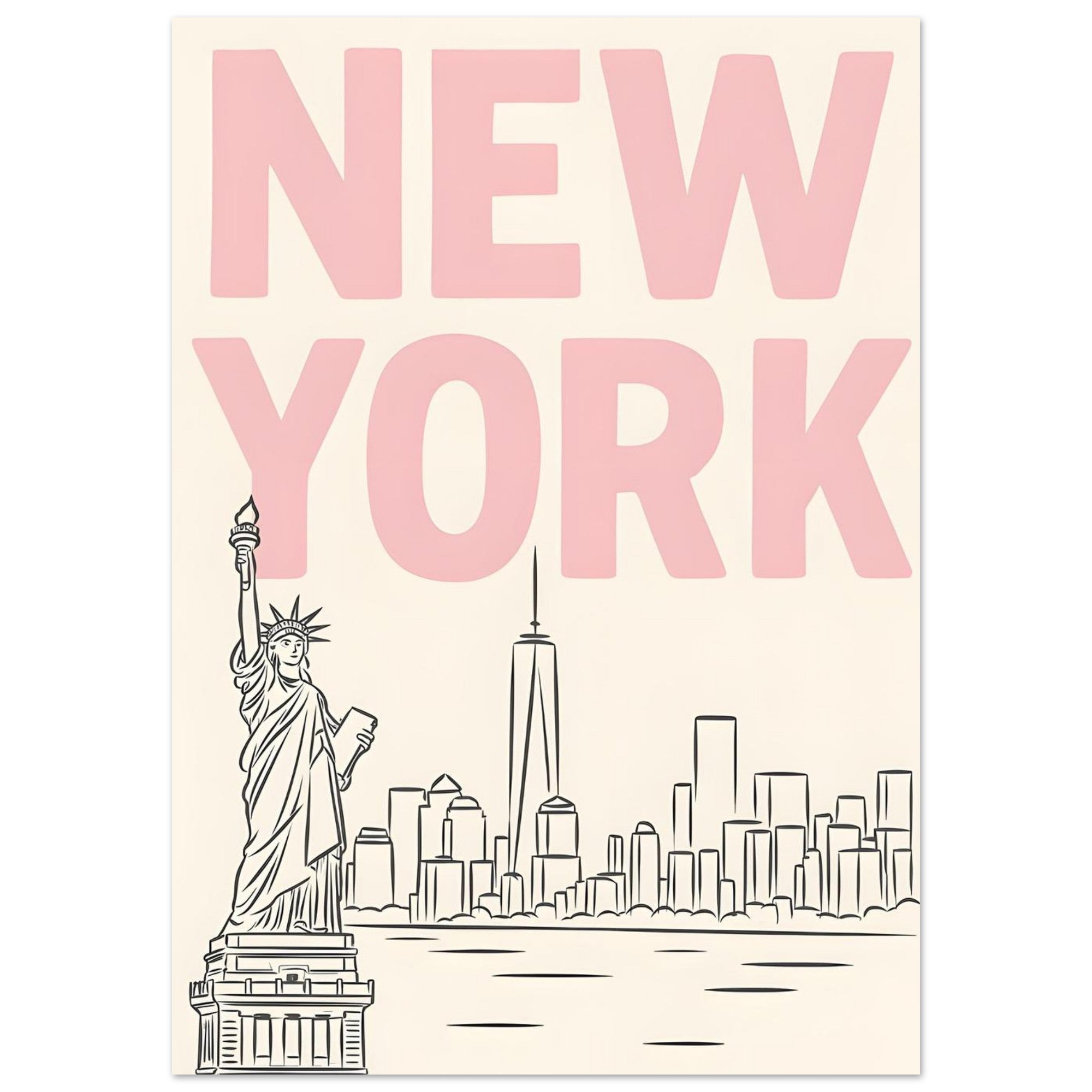 Preppy NYC Skyline Print - Pink Minimalist Wall Art for Girly Dorm - Girly Dorm Room A0 (84.1 x 118.9 cm)