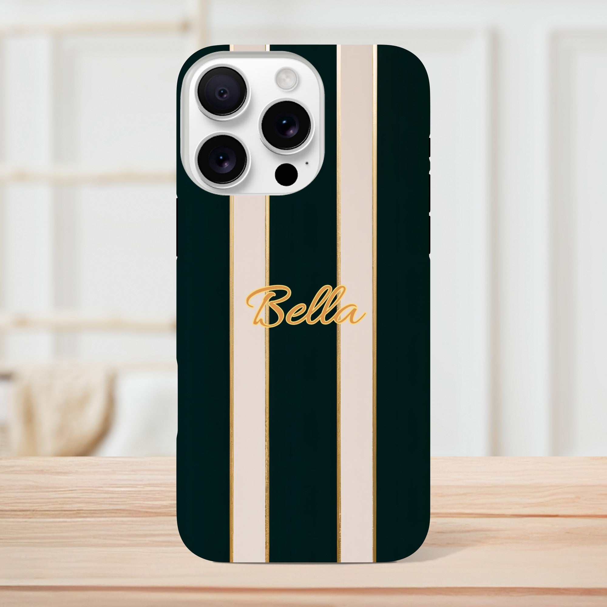 Elegant Striped Phone Case - Black & Cream Design with Gold Accents for iPhone & Samsung | Luxury Protection