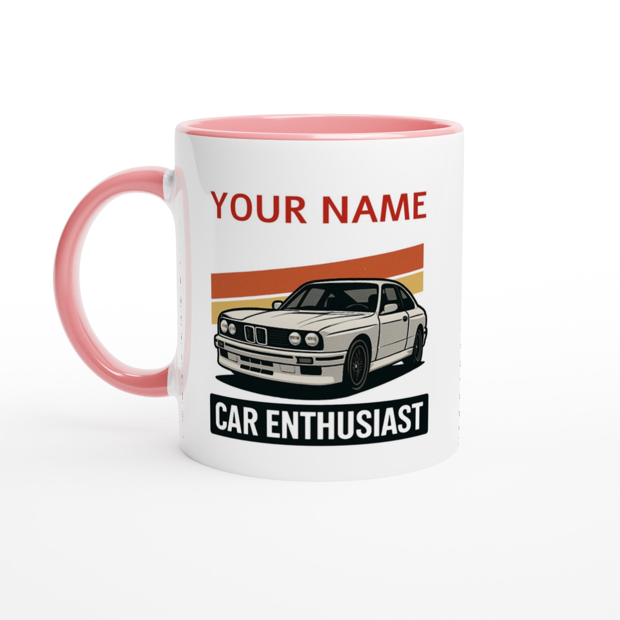 Personalized BMW Car Enthusiast Mug - Custom Name Coffee Cup - Perfect Gift for Car Lovers Ceramic Pink
