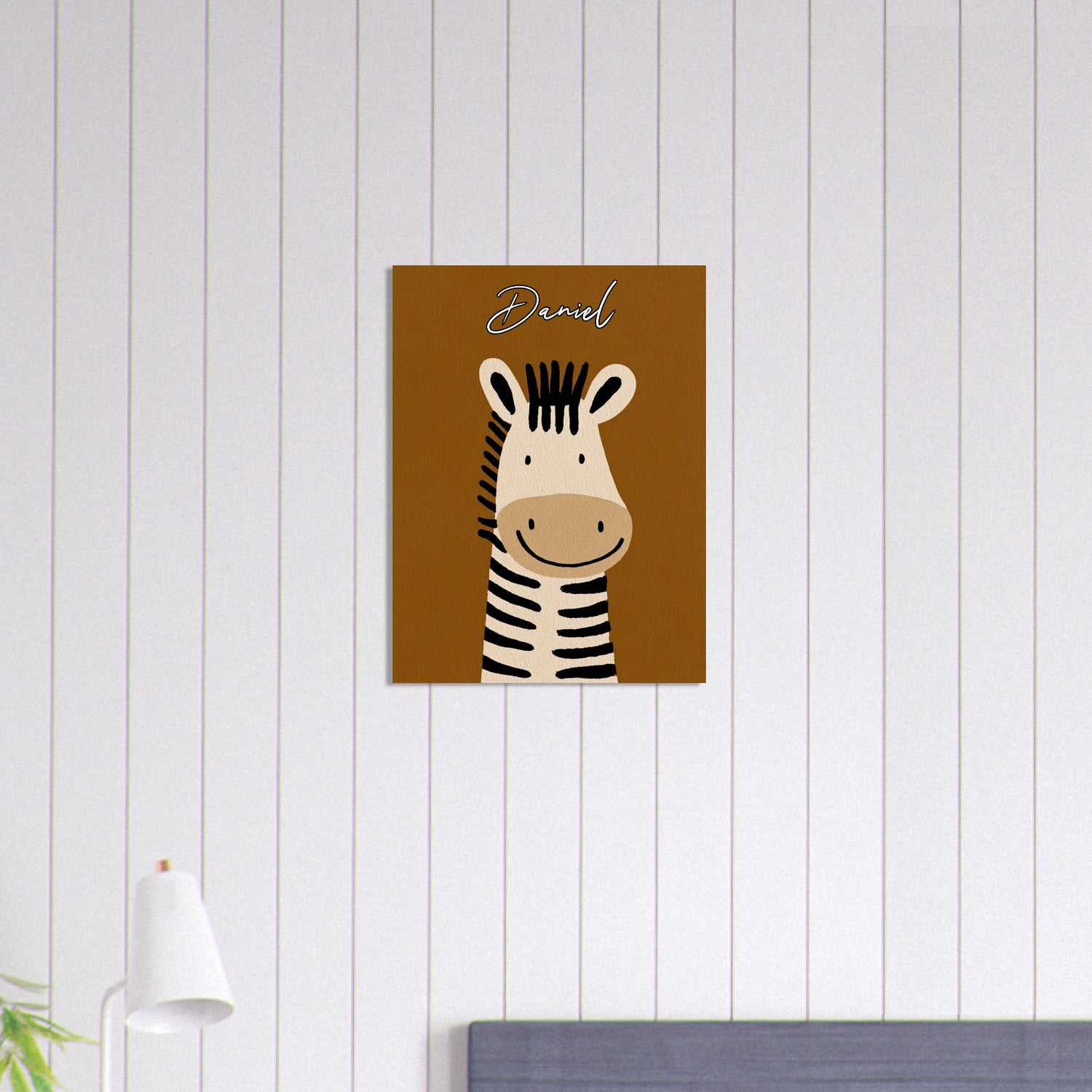 Personalized Cute Zebra Nursery Poster - Wild Animal Wall Art - Custom Kids Print 45x60 cm 18x24″