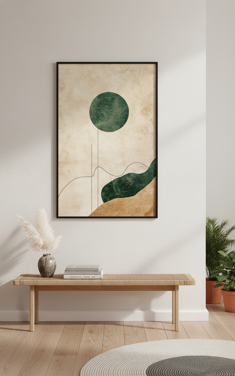 Stillness in Shape – Earth & Emerald Abstract Art Print Digital Download
