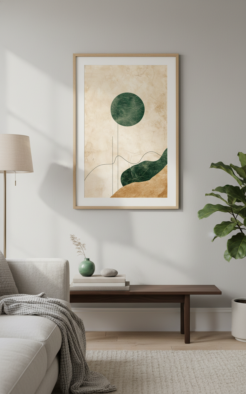 Stillness in Shape – Earth & Emerald Abstract Art Print