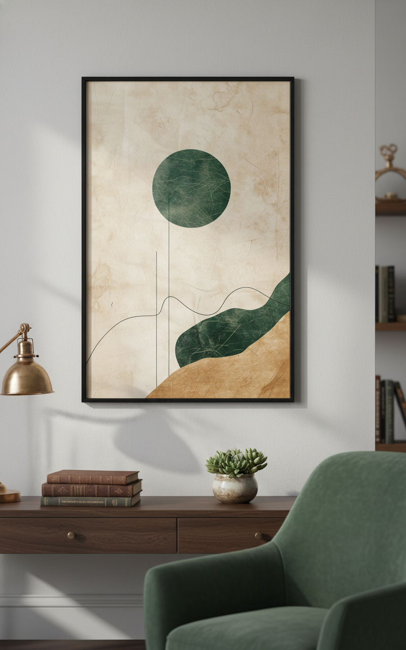 Stillness in Shape – Earth & Emerald Abstract Art Print