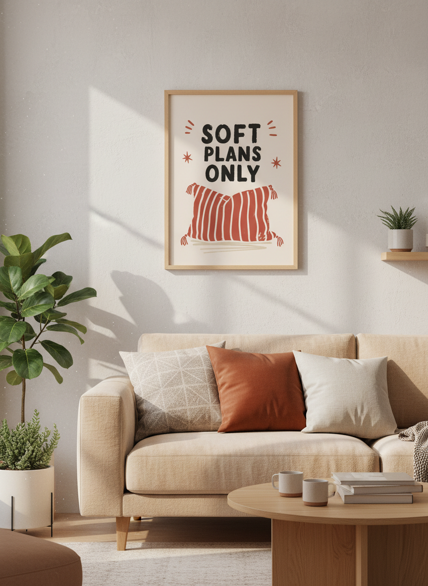 Soft Plans Only Print | Minimalist Quote Art, Cozy Bedroom Decor | Hygge Wall Art