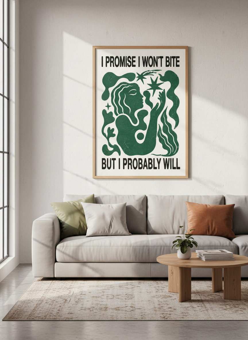 Abstract Woman Art Print | Whimsical Green Wall Decor | Boho Mid-Century Poster Gift