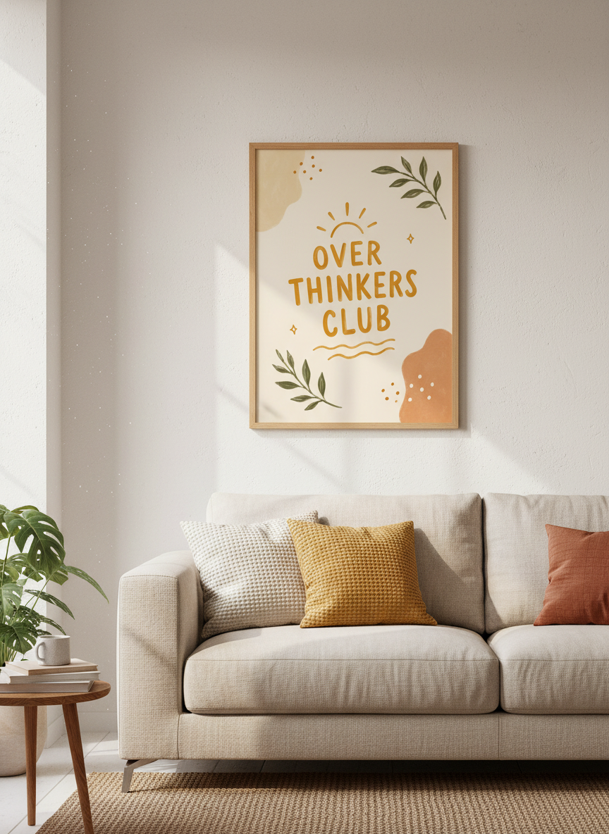 Overthinkers Club Wall Art Print | Boho Dorm Decor | Mental Health Poster Gift