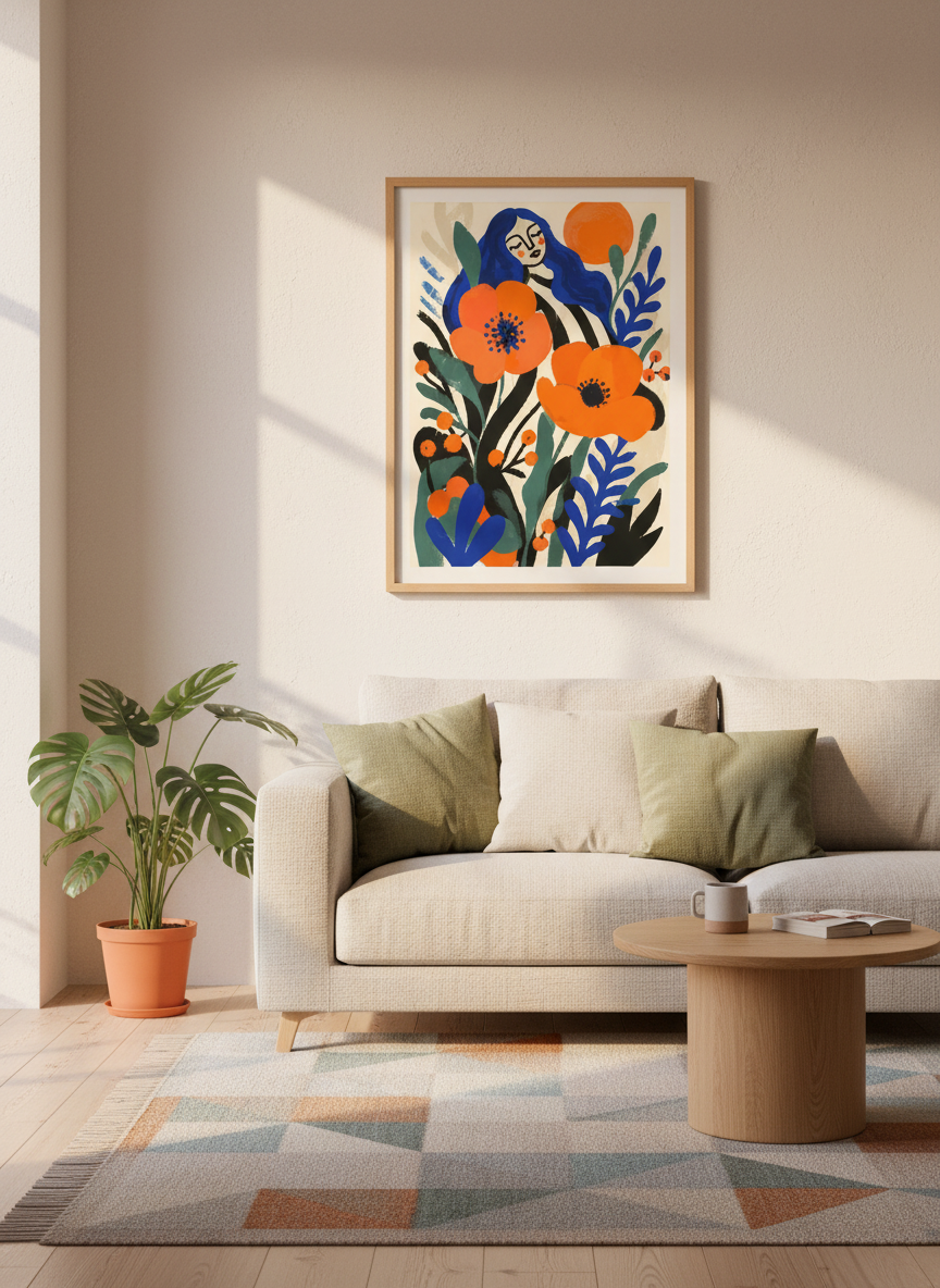 Abstract Floral Woman Wall Art Print | Boho Bedroom Decor | Maximalist Eclectic Poster