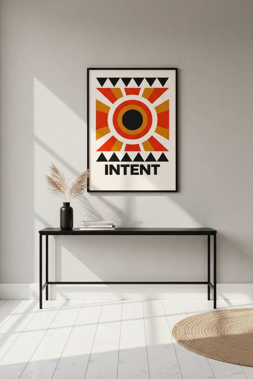 Abstract Geometric Wall Art Print | Mid Century Modern Decor | Minimalist Intent Poster | Retro Sunburst Home Office Art