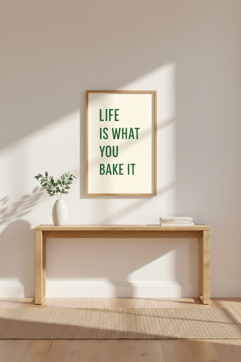Minimalist Kitchen Quote Wall Art Print | Boho Kitchen Decor | "Life Is What You Bake It" Framed Poster