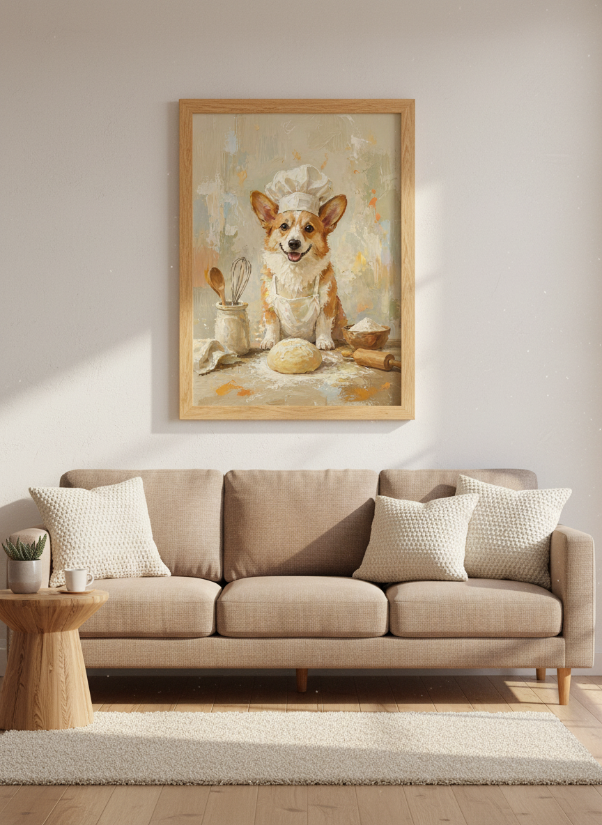 Chef Corgi Baking Wall Art Print | Kitchen Decor | Whimsical Dog Poster