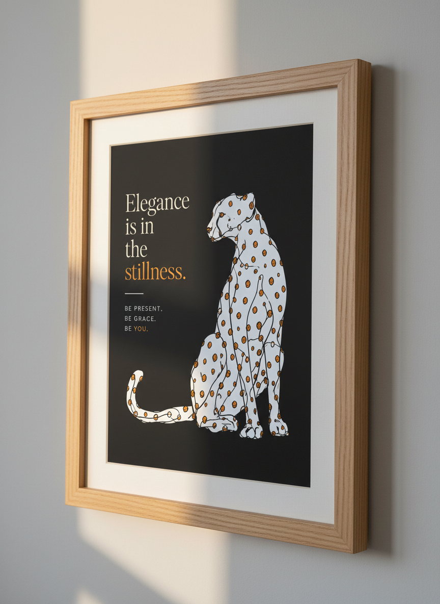 Minimalist Cheetah Wall Art Print | Glamour Office Decor | Black & Gold Aesthetic Poster | Modern Leopard Quote Art