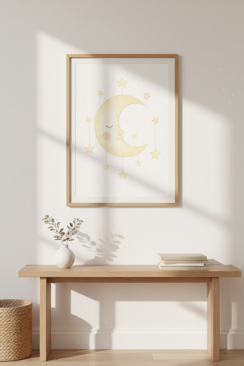 Nursery Moon Star Wall Art Print | Baby Room Decor | Aesthetic Dreamy Framed Poster | Ready to Hang Children&