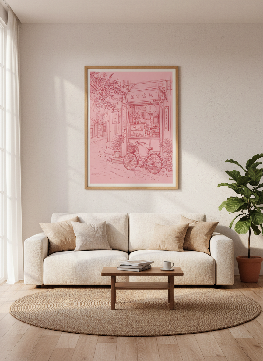 Japanese Storefront Wall Art Print | Pink Anime Aesthetic Poster | Cozy Cafe Decor