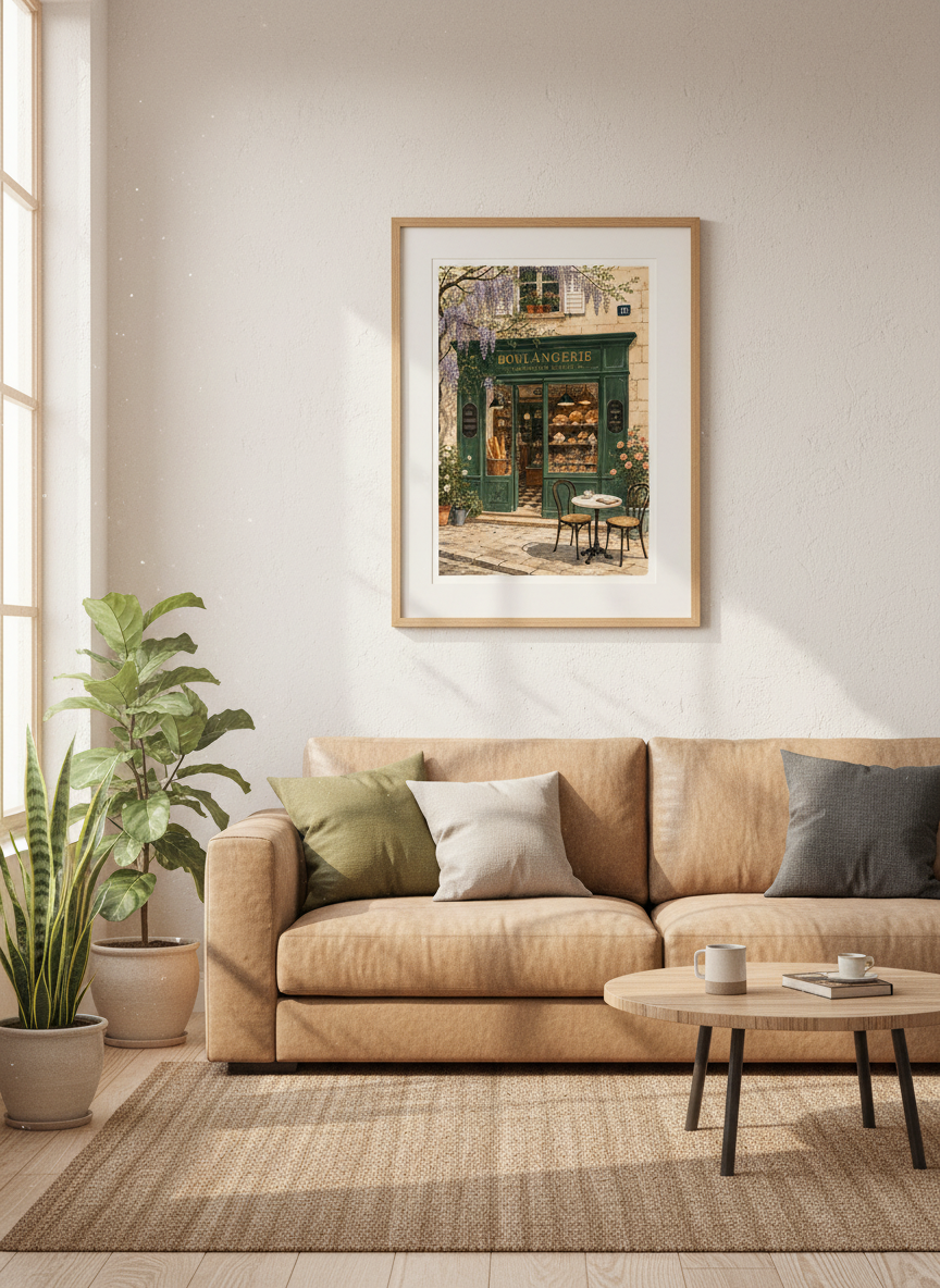 French Boulangerie Wall Art | Green Bakery Floral Poster, Kitchen Decor