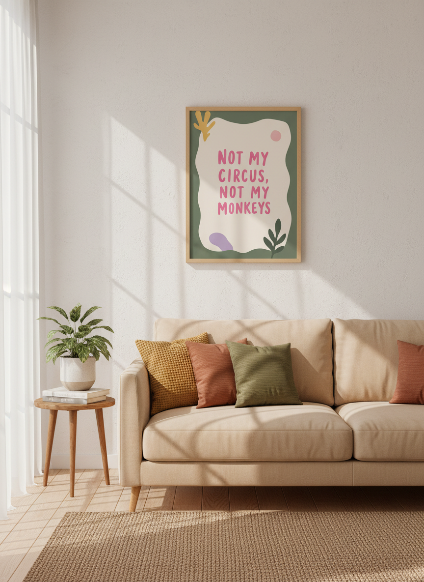 Not My Circus, Not My Monkeys Quote Print | Empowering Wall Art | Boho Decor, Funny Gift