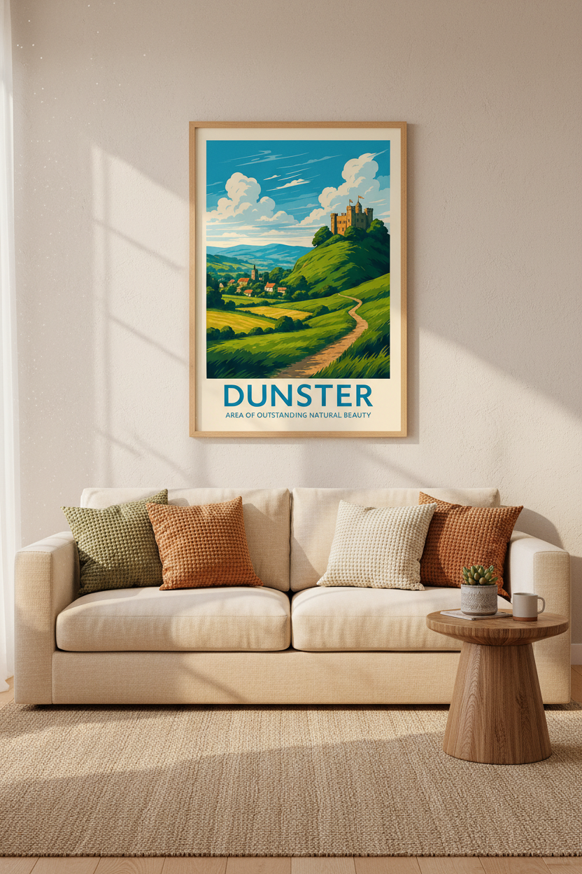 Dunster Castle Travel Poster | Vintage Landscape Wall Art | English Countryside Print
