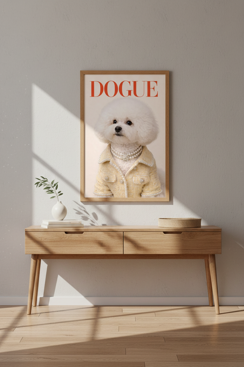 Funny Dogue Bichon Frise Wall Art Print | Pet Lover Gift | Fashion Dog Poster | Cute Puppy Decor | Animal Portrait Trendy Art