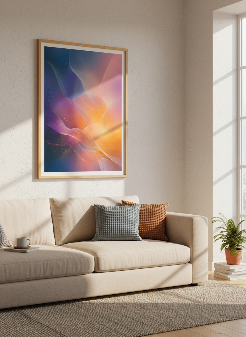 Abstract Fluid Waves Wall Art | Purple & Orange Modern Decor | Ethereal Poster
